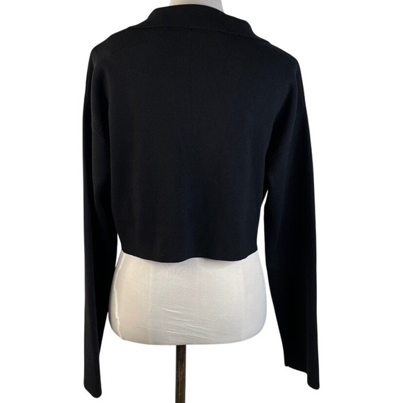 Meshki Lennox Collared Knit Jumper Black Deep V-Neck Crop Top TP04928KD3 Medium - Picture 3 of 13